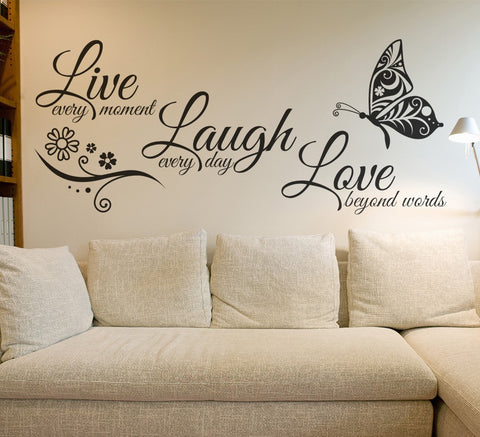Live Laugh Love Butterfly Flower Wall Art Sticker