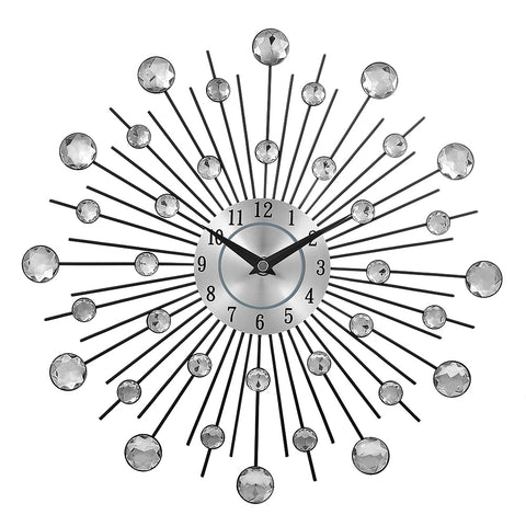 Vintage Metal Crystal Sunburst Wall Clock
